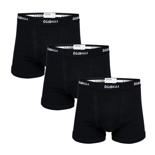 OddBalls Mens Boxers Multipack – 3 Classic Fit Cotton Boxer Shorts, Underwear with Elastic Waistband – Breathable, Soft Mens Boxer Briefs (UK, Alpha, 3XL, Regular, Regular, Classic Black Bundle)