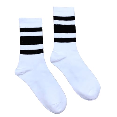 Image of Trendy Women Striped Crew Socks Bulk, Retro 70s 80s Casual Athletic Sock, Slouchy Crew Socks Teens