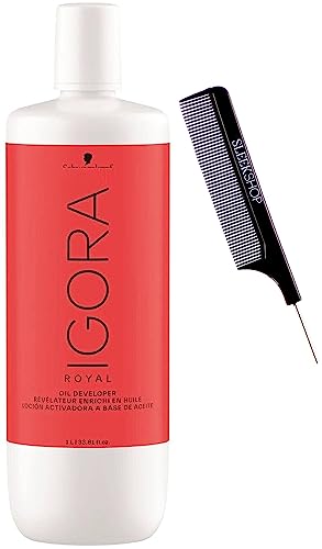 Sleekshop Comb + Schwarzkapf IGORA ROYAL Oil Developer 9% / 30 Vol for Haircolor Creme Dye NEWEST 2024-2025 Version (w/Sleek Comb) Hair Color (33.8 oz LITER / 1000 ml)