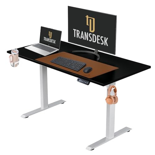 Image of Pulse Electric Height Adjustable Table Standing Desk with 4 Memory Presets| 1200 X 750 CM (25mm Blacktop & White Frame)| 80KG Wt Cap| 3 Year Warranty| Adaptor Hanger, Headphone & Cup Holder