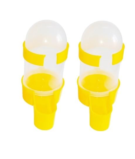 Pets Wizard - Plastic Small Bird Water and Food Feeder Combo (200ml, Pack of 2, Yellow Color)