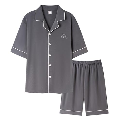 Men's 2 Piece Button Down Pajama Set Pjs Sleepwear Nightwear Soft Short Sleeve Lapel Pjs Sleep Set with Pocket