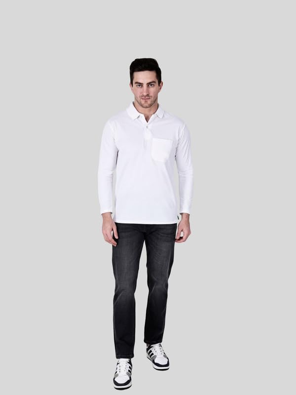 Image of Full Sleeve Men's Polo T-Shirt | Regular Fit, Soft & Breathable Cotton Blend Fabric | Classic Polo Collar, Casual & Office Wear | Available in Sizes M to 6XL, Multiple Colors