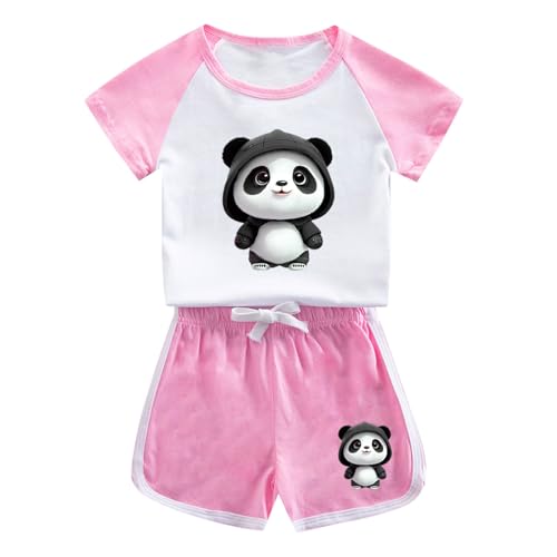 Toddler Girls Cute Panda Printed Raglan Short Sleeve T-Shirt and Shorts Set Two Piece Summer Outfits for Kids 1-12 Years