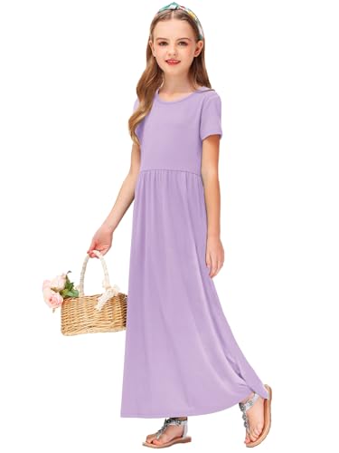 Image of Deerose Girls Maxi Dress Short Sleeve Casual Long Dresses with Pockets 5-14 Years