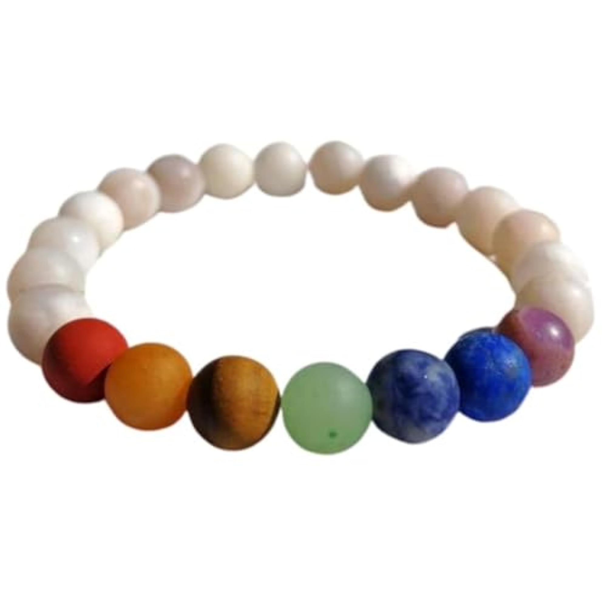 Natural 7 Chakra & White Jade Gemstone Stretch Bracelet, Unisex