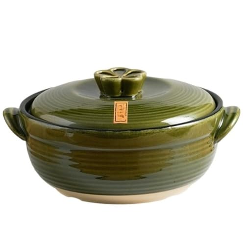 HeartTrend 日本の栗黒鍋陶器 鍋高温調理鍋ご飯土鍋5つの調理万谷焼きご飯鍋中国レトロ窯変キャセロール家庭用シチュー鍋スープキャセロール高温鍋スープ鍋ガス土鍋ご飯 (2L,グリーン)