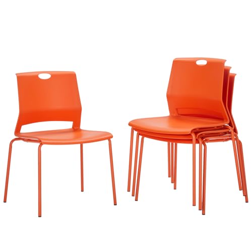 Image of Sidanli Stackable Office Chairs, Orange Guest Chairs with Comfortable Streamline Seat, Stacking Chairs No Wheels for Conference Room, Set of 4