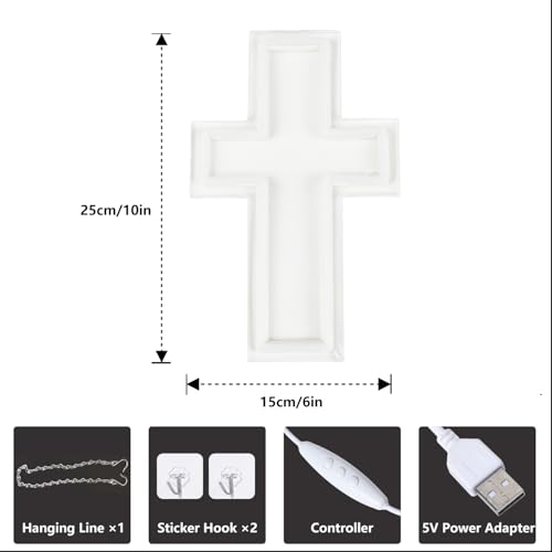 Image of Anrookie Neon Cross Sign for Wall Decor, USB Powered LED Cross Neon Light with Dimmable Feature for Bedroom, Wall, Christening, Christmas, Kids Birthday Party Decor