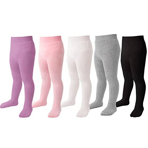 Image of Marchare Baby Girls Tights Thick Solid Cable Knit Leggings Winter Warm Stockings For Toddler Girls 1 /2 /3 /4 /5 Pack