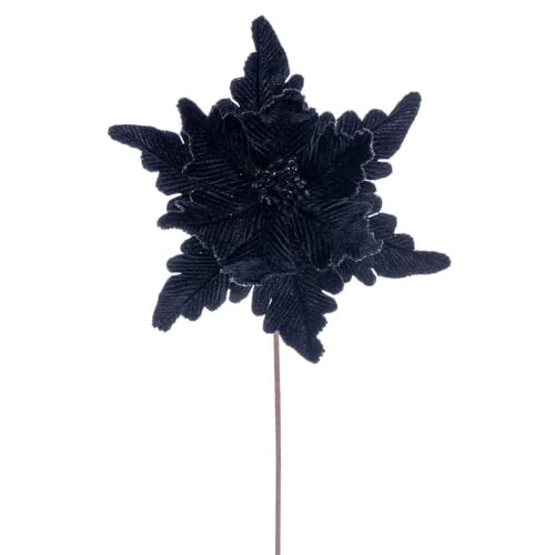 Vickerman 13" x 20" Black Deluxe Velvet Poinsettia Stem. It Includes Three Pieces per Bag.