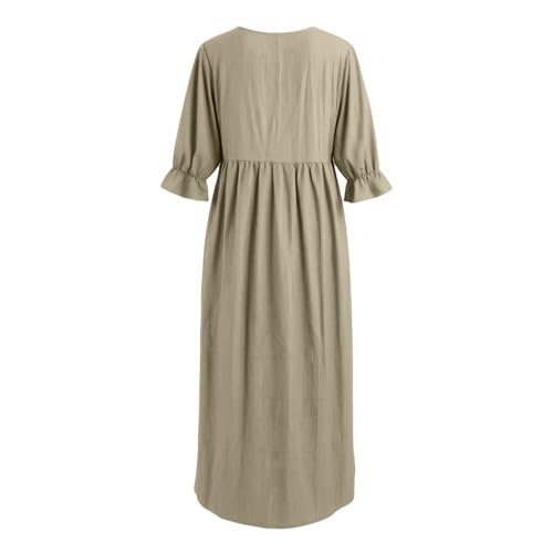 Vestido de lino para mujer estilo camisa larga tipo túnica casual 6