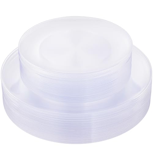 KIRE 60PCS Clear Plastic Plates - Heavy Duty Clear Disposable Plates for Party/Wedding - Include 30Pieces 10.25inch Dinner Plates and 30Pieces 7.5inch Dessert/Salad Plates
