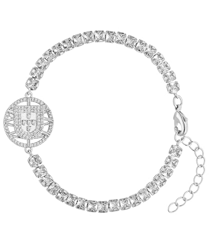 Bracelet Portugal d'origine, Bracelet Portugal en zircone, Chaîne Portugal, Collier drapeau Portugal, Bijoux Portugal, Bijoux Portugal pour femmes, 16 cm