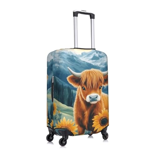 Sunflower Highland Cow Print Travel Luggage Cover Elastic Baggage Protector For Men Women Fits 18-21 Inch Luggage3