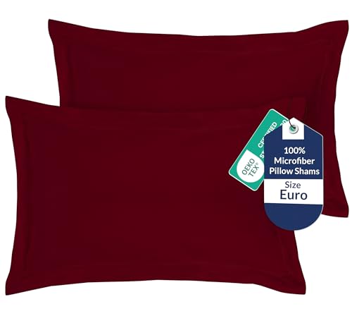 Image of Royale Linens Pillow Shams 2 Pack Euro Size 26x26 Inch - Brushed 1800 Microfiber - Bed Pillow Shams, Wrinkle Resistant Super Soft and Cozy - Back Overlap Closure - Oxford Pillowcase (Euro, Burgundy)
