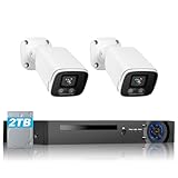 Douevo PoE Security Camera System, 8CH H.265+ 3K Lite Wired Security Camera System with 2 x 4MP CCTV IP66 Cameras with Night Vision for Outdoor Use, 2 TB Hard Drive, Remote Access