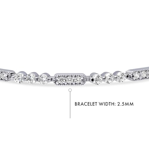 BERRICLE Sterling Silver Vintage Inspired Art Deco Cubic Zirconia CZ Milgrain Chain Bracelet for Women, Rhodium Plated4