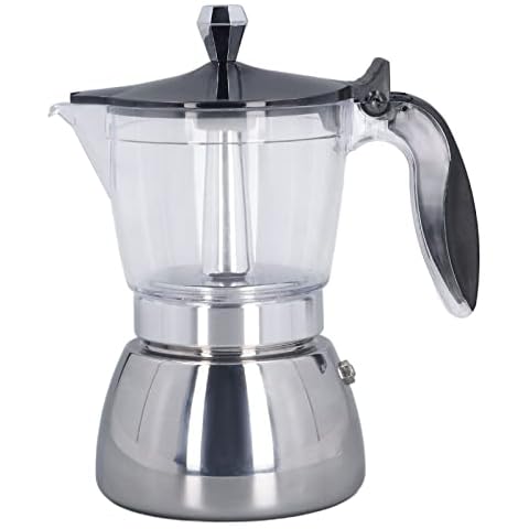 TeamSky Stovetop Espresso Maker, Stainless Steel Cuban Style Coffee Maker, Classic Italian Coffee Pot, Manual Coffee Maker for Cappuccino or Latte, 6 Cup Cover