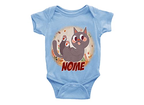 Puzzletee Body Neonato Gatto - Nome Personalizzato - Gattino - Cat - Body Simpatici - Maschietto Idea Regalo
