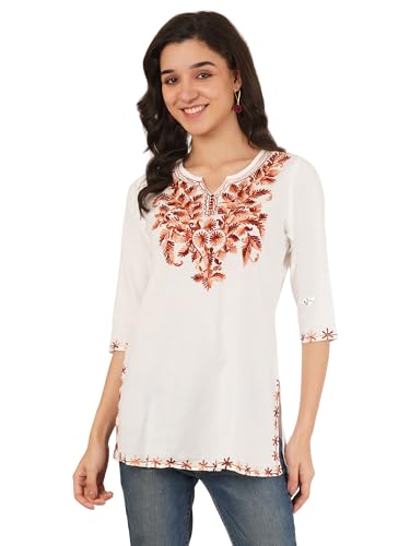 Image of Women's Pure Cotton Embroidered Short Kurtis
