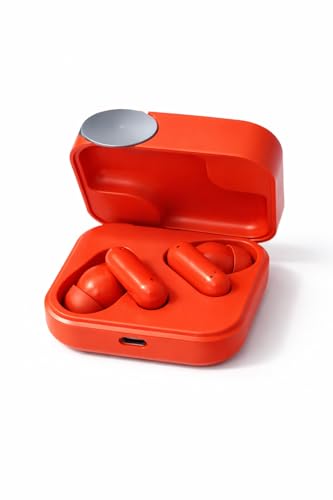 Image of Wireless Earbuds with Charging Case, Orange, USB-C Port, Compact Design