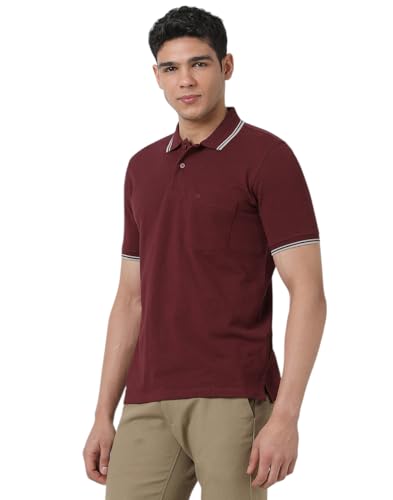 Image of Peter England Men Maroon Solid Polo Neck T-Shirt
