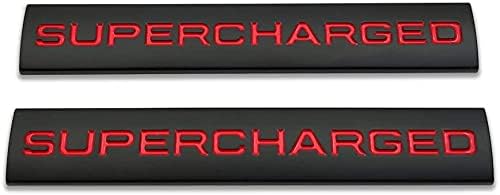 Image of 2pcs Metal Supercharged Emblem Car Logo Premium Auto Badge Rear Trunk Sticker Side Fender Decal (Black&Red)