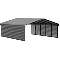 Arrow Carports Galvanized Steel Carport, with 2-Sided Enclosure, Compact Car Metal Carport Kit, 20' x 24' x 9', Charcoal