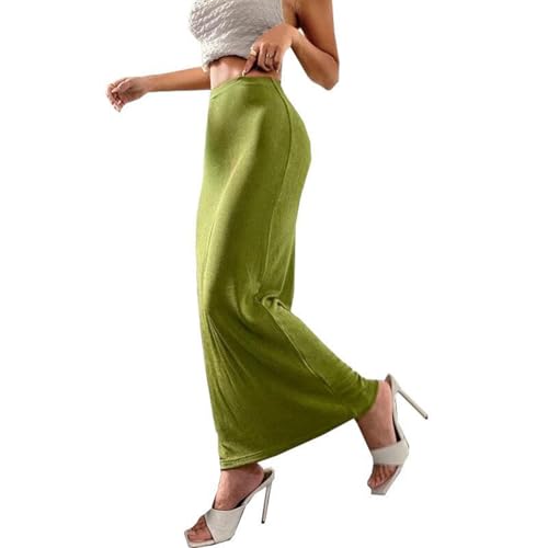 Saias femininas de veludo maxi longo midi cano alto solto lápis básico outono inverno 2025, C-011 Ve