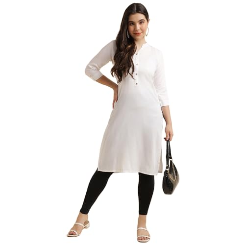 Image of Fabclub Women's Rayon Solid Plain Straight Kurti