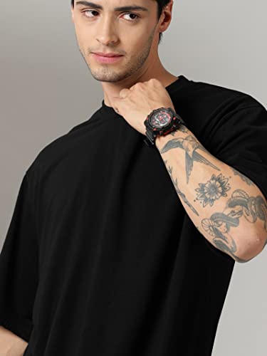 Image of RodZen Oversized Baggy Fit Half Sleeves Round Neck Solid Cotton Blend Combo T-Shirt for Men (Pack of 3)