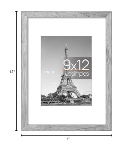 Image of upsimples 9x12 Picture Frame, Display Pictures 6x8 with Mat or 9 x 12 Without, Wall Hanging Photo Frames, Gray, 1 Pack