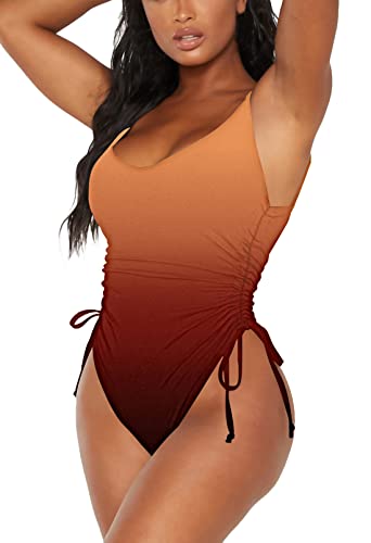 Image of Viottiset Women's Ruched High Cut One Piece Swimsuit Tummy Control Bathing Suit Monokini