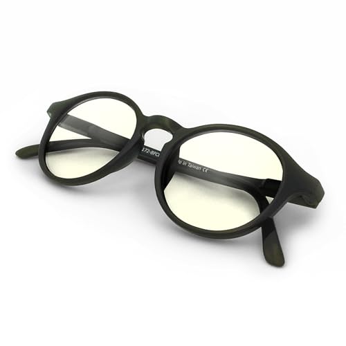 J+S Blue Light Blocking Glasses for Women Men | Anti Eyestrain Headache Glare 400UV from Computer/Gaming/TV/Phones (Mana LCD lens - Round | Black Frame)