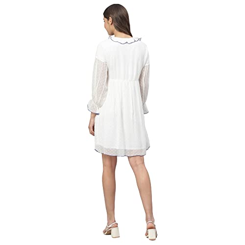 Image of DEEBACO Women's Shift Midi Knee Length Dress|Western Dress for Women|Bishop Sleeves Dress|Girl's Dress|One Piece Dress|Summer Dresses for Women Dress|Georgette Dress (Off-White)