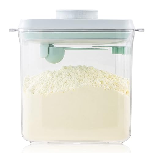 Tourdeus 粉ミルク容器 フォーミュラコンテナ - 1700ml ポップトップミルクパウダーコンテナ、BPAフリーの気密フォーミュラディスペンサー、スプーンとスクレーパー付き、旅行用密閉粉ミルク容器 600g、透明（Amazon）