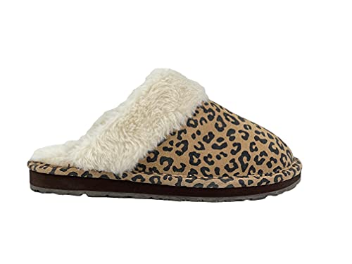 Image of Clarks Womens Open Back Suede Leather Comfort Clog Slipper JMS0583C - Plush Faux Fur Trim - Indoor Outdoor House Slippers For Women