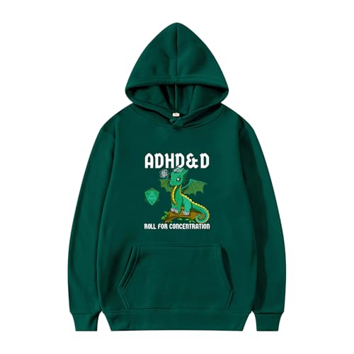 Unisex Gaming Hoodie with ADHD D&D Roll for Motivation Graphic - Cozy Pullover for Tabletop Enthusiasts Green
