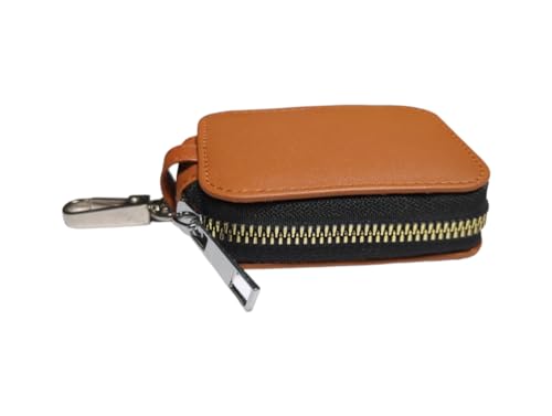 Image of Premium Eco-Friendly Universal Leather TWS earpod Storage Pouch Zip Lock with Hook Compatible with All Generation Apple Airpods - (Cover Only) (Light Brown)