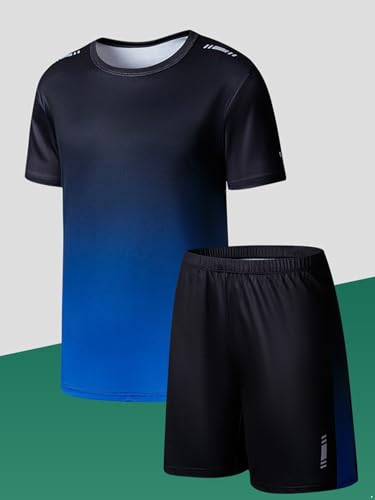 Kids Athletic Outfit Boys Moisture-Wicking T-Shirt and Shorts Set for Sports Workout Training Blue 11-12 Years3