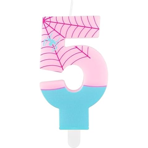 iNINGER Spider Number Candle,Pink Birthday Candles for Cake Happy 5th Birthday Candles Number 5 Candle Decorations for Spider and Friends Boys Girls Kids Party Supplies Ornament Décor Cover