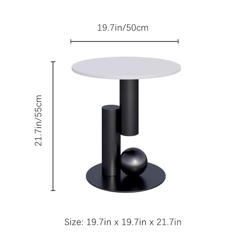 Image of Round End Table, Luxury Circle Modern Side Table, Marble Side Tables for Living Room, Creative Aesthetic Coffee Table Bedside Nightstand for Couch Bedroom Sofa Patio Balcony (White Gold, H 21.7inch)