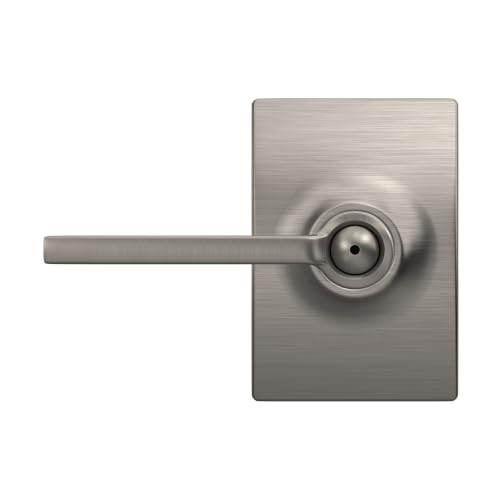 Image of SCHLAGE Latitude Bed /Bath Privacy Door Handle with Lock, Satin Nickel | Interior bedroom or bathroom door lever with push button lock, Reversible, Easy install, Certified durability, Universal fit