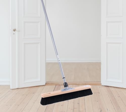 BawiTec Qualitäts Kehrbesen, Saalbesen, 50cm Breit/Lang, weiche Schwarze Kunsthaar-Borsten, mit Metall-Teleskopstiel verstellbar ausziehbar, Besen mit Stiel Besenstiel für Haushalt Büro, Lager usw. – Bild 6