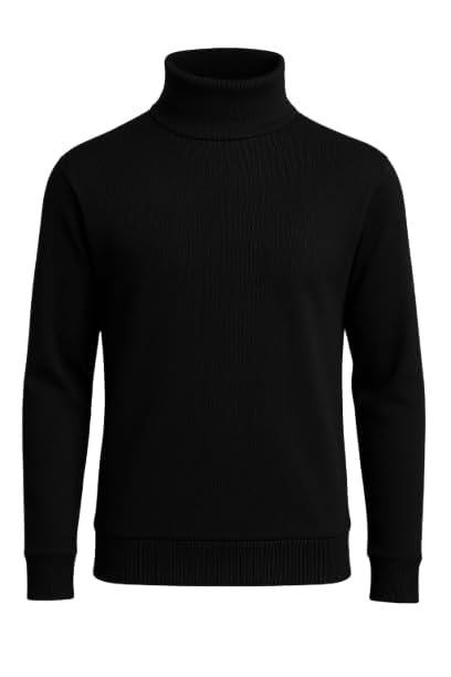Classic Men's Cotton Blend Turtleneck Sweater, Black, Long Sleeve Pullover Style