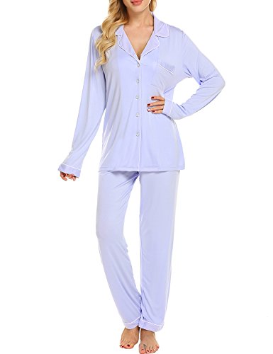 Ekouaer Plus Size Pajamas Women's Cute Pajama Shirt Long Sleepwear Set (Periwinkle,XL)