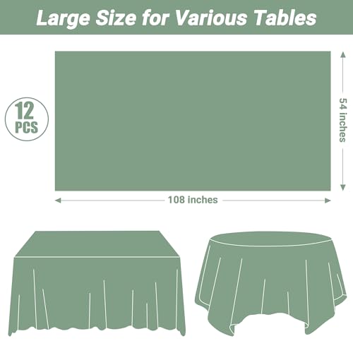 Image of QZYL 12 Pcs Rectangle Tablecloth, 54 X 108 Inches Plastic Table Cover, Sagegreen Disposable Table Cloth Party Decorations, Robust Table Cover Birthday Party, Baptism Decorations and Home Essentials