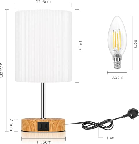 Bedside Lamps, Touch Control Table Lamp 3-Way Dimmable Small Lamp with 3D Pleats Fabric Shade LED Minimalist Nightstand Warm White for Christmas Xmas Bedroom Living Room (Wood) - Image 5
