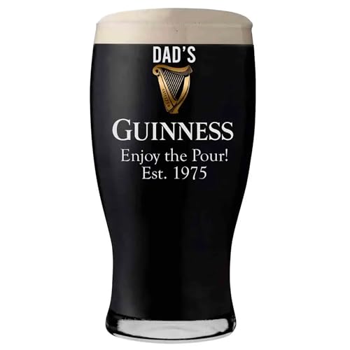 EIO Gifts Personalised Guinness Pint Glass Custom Engraved Genuine Irish Stout Glass with Engraving | Great Gift for Men Dad Husband | Ideal for Birthdays Xmas Home Bar Fans